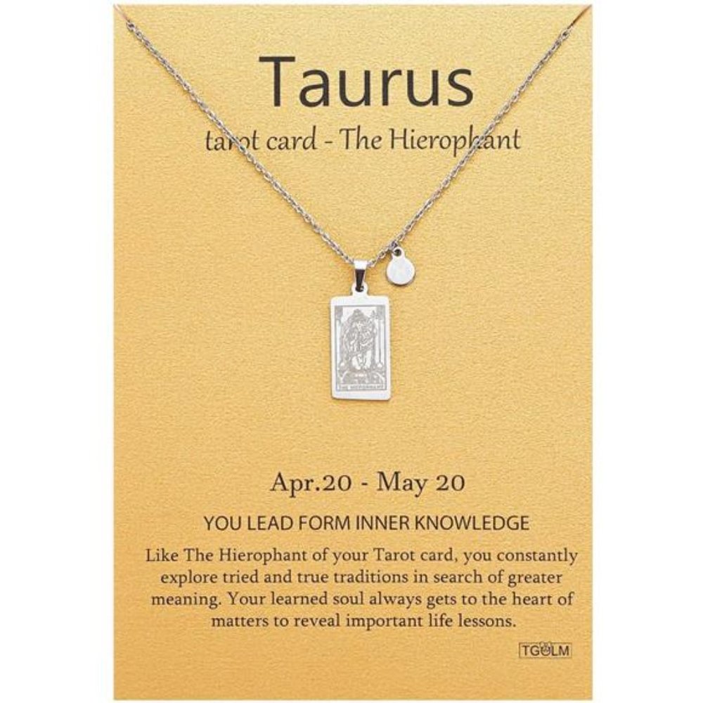 14k Gold Plated Zodiac Sign with Tarot Card Pendant Necklace Birthday Gift